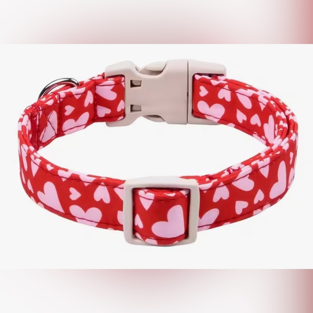 🆕 Red and Pink Heart Dog Collar with metal heart pendant. Quick release buckle. - Picture 2 of 5